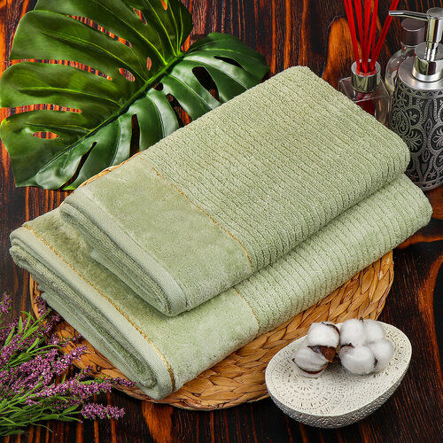 Полотенце банное 70х140 см, 100%хл, 500 г/м2, Оксфорд, блед-зел, Узб-н, 5320270140