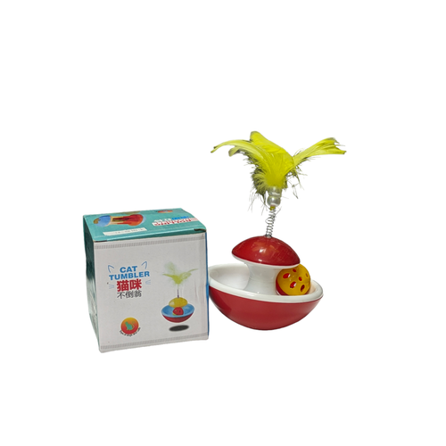 игрушка для кошки интерактивная пирамидка с пером развивающая игрушка оранжевая Интерактивная игрушка для кошек Неваляшка с пером и мячиком-погремушкой