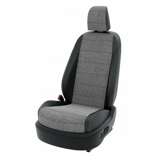 Чехлы на сиденья Рено Дастер 2010-2015 Центр Авточехлов 2 строчки Алькантара Черный Серый CNTRA1514F-С2-556