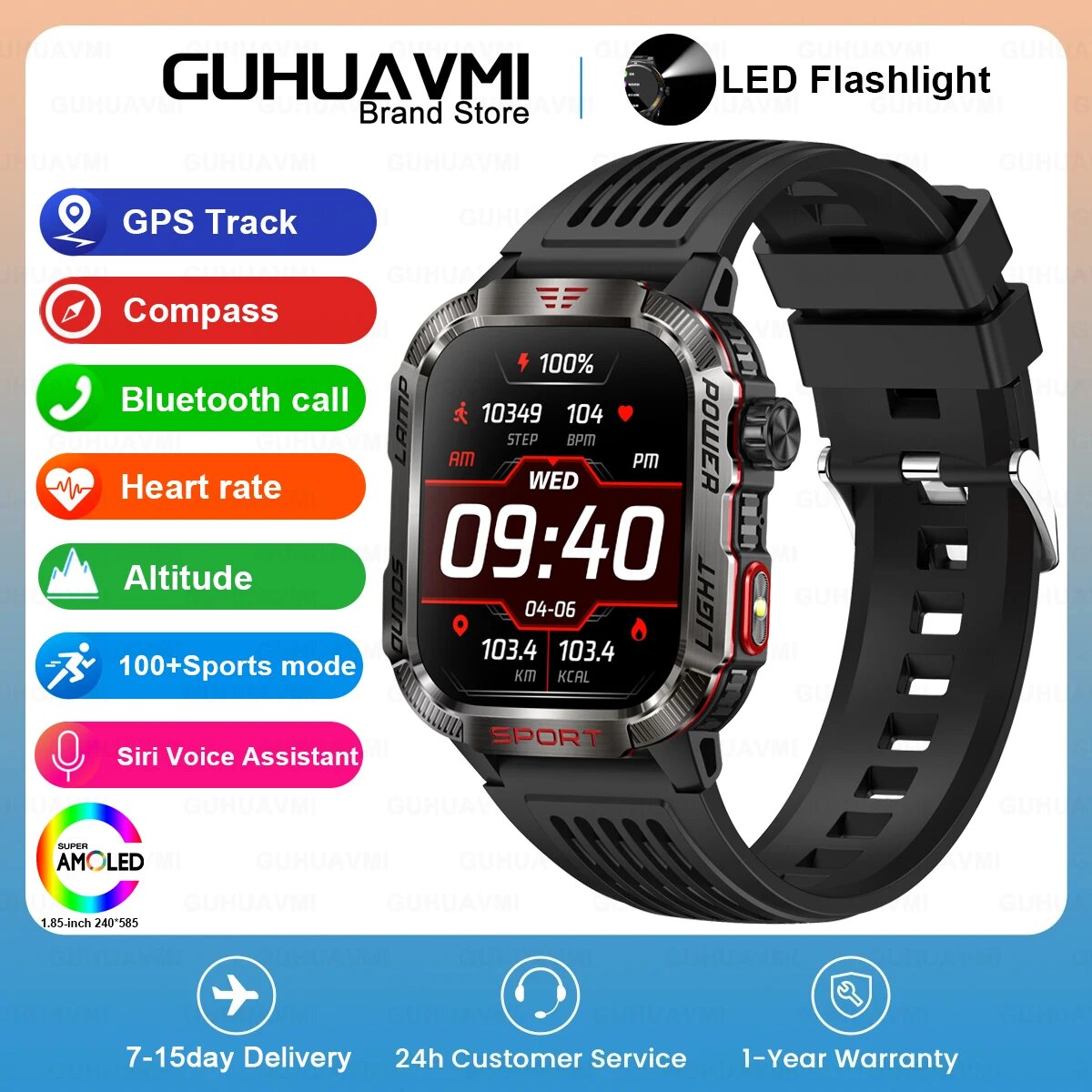 Водонепроницаемые смарт-часы Xiaomi Mi Band 2,0, 2,01-дюймовый HD AMOLED-экран, GPS-компас, 600 мАч, Black, 600mAh Battery