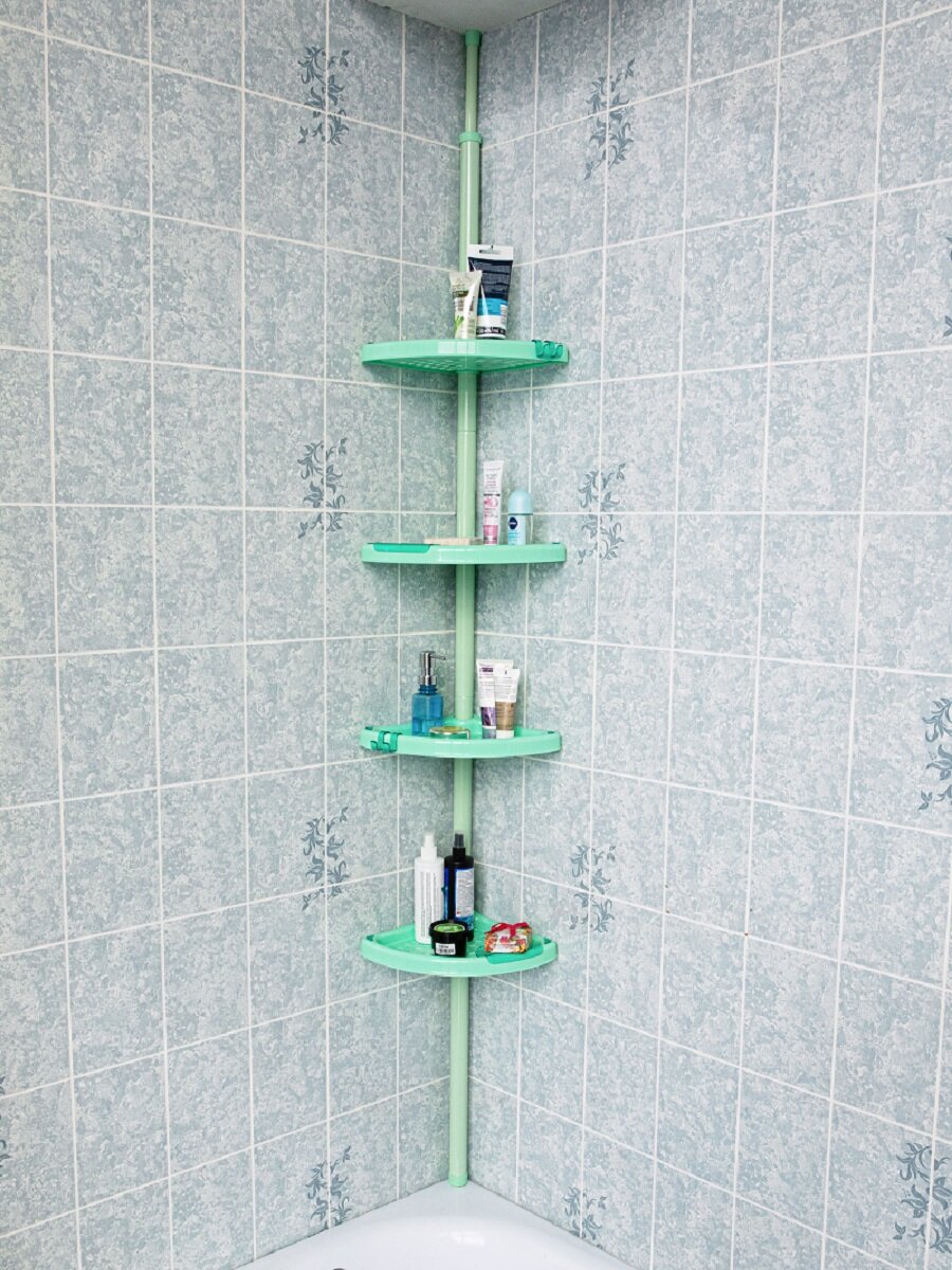 Полка Primanova  угловая  4 уровня  для ванной  пластик  зеленая