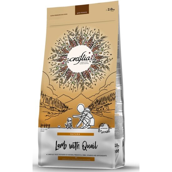Корм сухой Craftia NATURA для щенков миниатюрных и мелких пород из ягненка с перепелкой 2 кг
