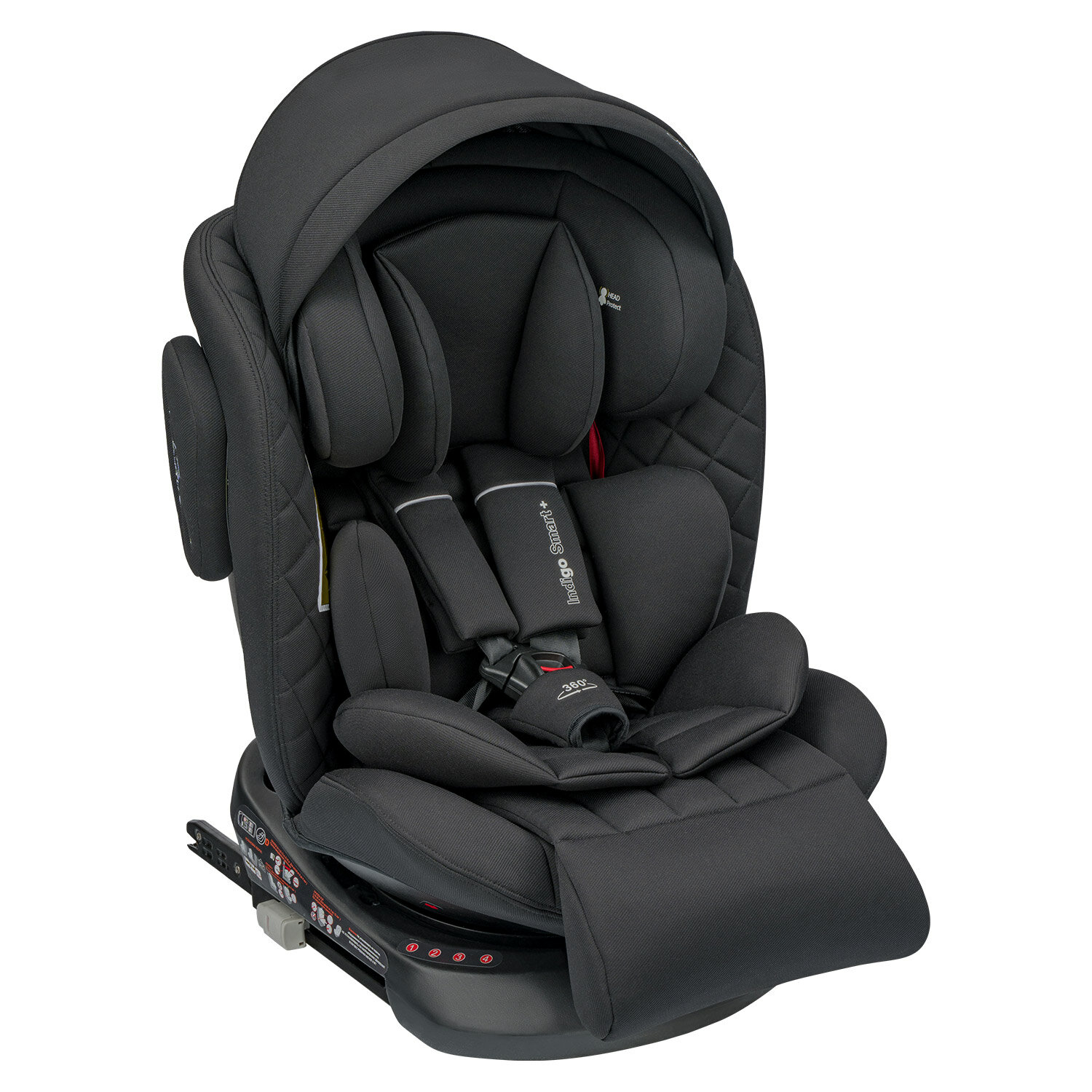 Автокресло Indigо Smаrt+ Isofix, капюшон, подножка 0-36кг, черный