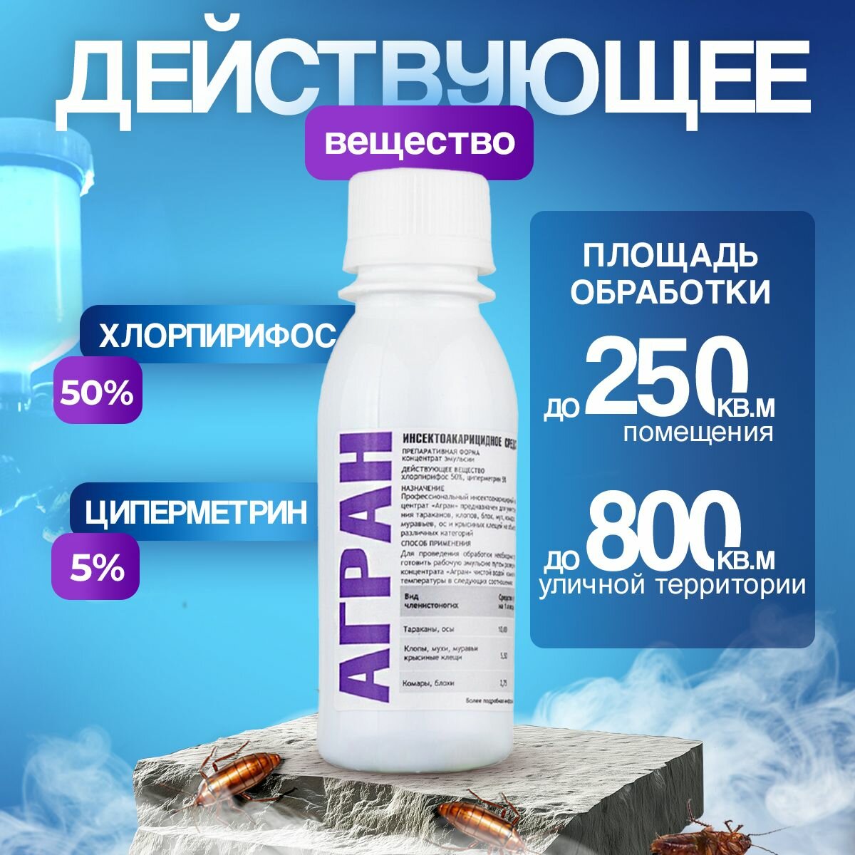 Агран профессиональное средство от тараканов, клопов и других насекомых, 100 мл — фото 1