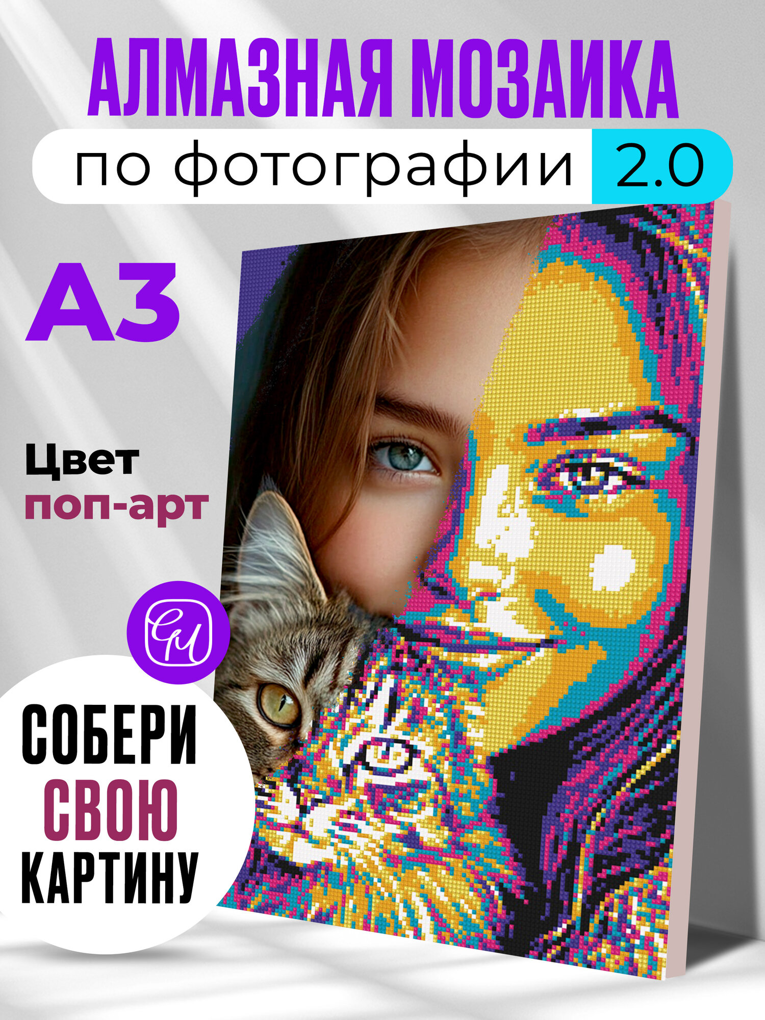 Алмазная мозаика по фотографии или картинке на подрамнике А3 Поп-арт