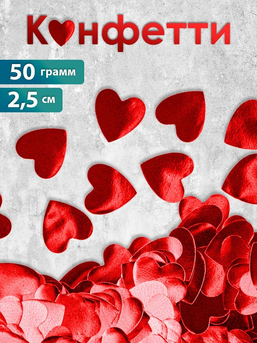 Фольгированный наполнитель для подарков - конфетти сердца 25 см 50 гр.