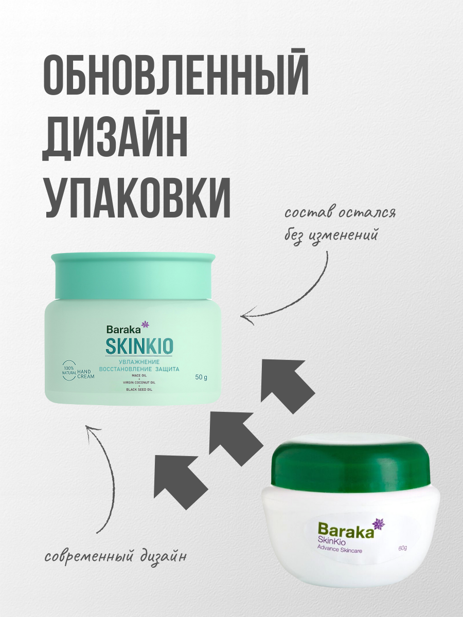 Бархатный крем для рук SKIN-KIO Baraka, гипоаллергенный, без отдушек, 60мл — фото 1