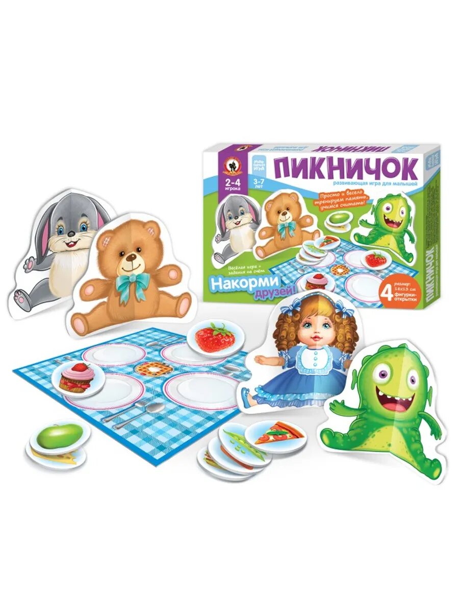 Игра настольная для малышей с объемными фигурками  Пикничокx