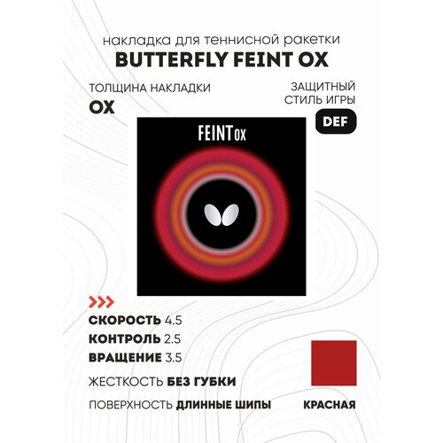 Накладка Butterfly Feint ОХ (цвет красный, толщина OX)