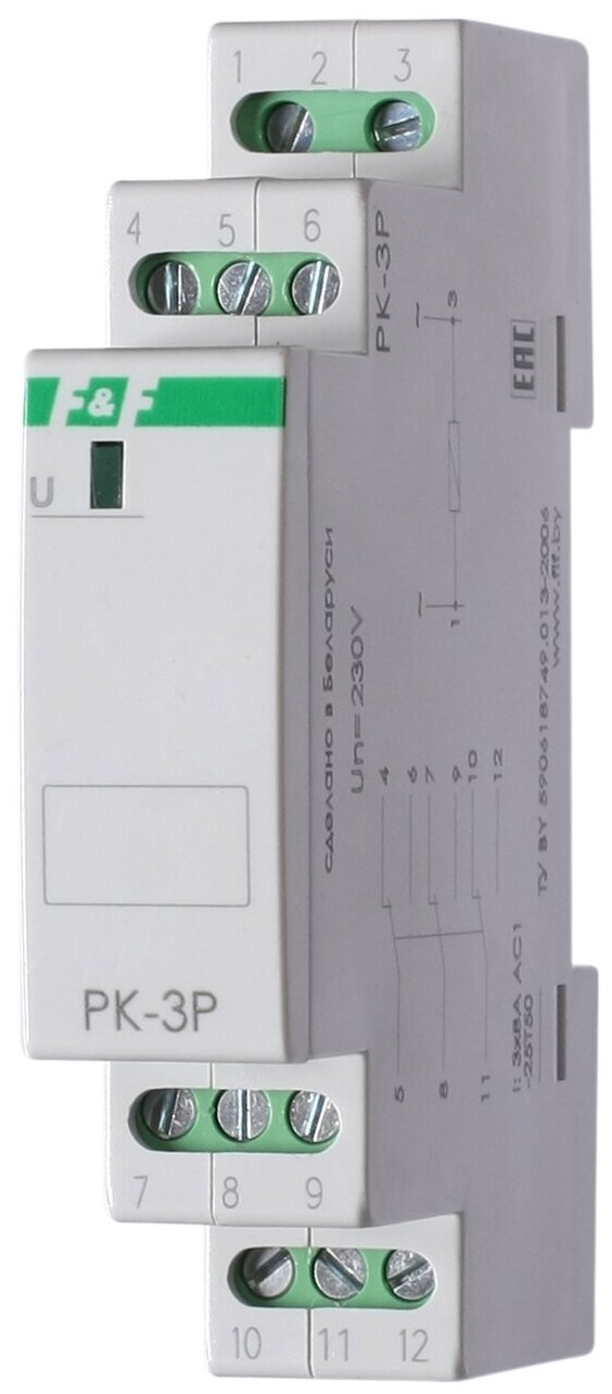Реле промежуточное PK-3P (монтаж на DIN-рейке 35мм 220В 50Гц 3х8А 3NO/NC IP20) F&F EA06.001.023 (2шт. в упак.)