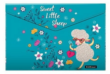 Папка-конверт на кнопке A4, 160 мкм, Flower Sheep, полупрозрачный, с рисунком