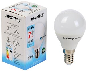 Лампа cветодиодная Smartbuy, Е14, P45, 7 Вт, 4000 К, дневной белый свет