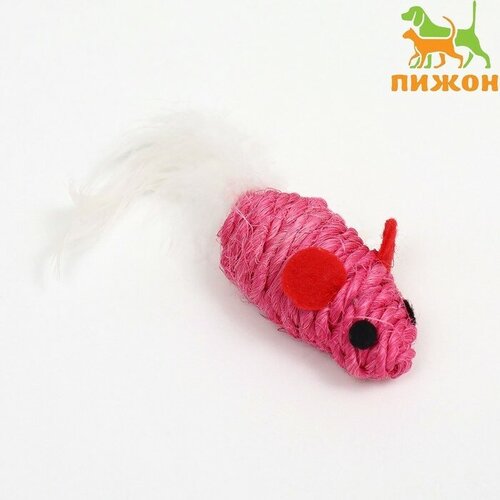 Пижон Игрушка для кошек "Мышь сизалевая малая" с меховым хвостом, 5,5 см, розовая
