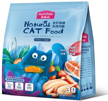 MYFOODIE Natural CAT Food GF Hair Balls Сухой корм для кошек вывод шерсти, курица, лосось, 500 гр