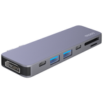 Переходник Deppa Thunderbolt C 7в1 (73121) Type-C to USB3.0x2/ HDMI/ Thunder3/ Type-C/ SD/ MicroSD для MacBook Графитовый - изображение