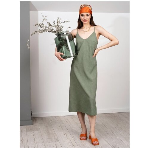 фото Платье viaville, повседневное, трапециевидный силуэт, миди, размер 50, зеленый