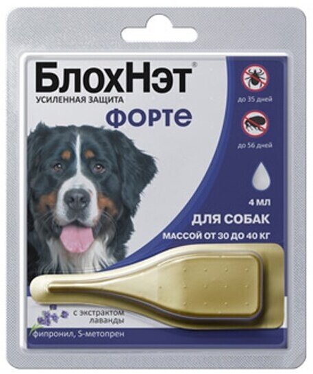 Инсектоакарицидные капли Астрафарм БлохНэт Форте для собак 30-40 кг, 4 мл