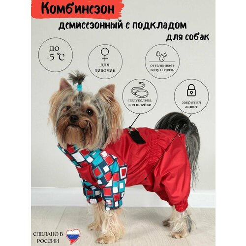 Комбинезон для собак с подкладкой Yoriki "Цифра" красный, девочка, размер M