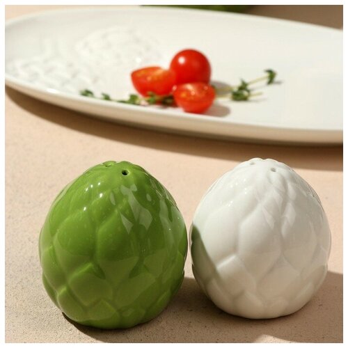 Дорого внимание Перечница и солонка из керамики «Артишок», белая и зеленая 6 х 6.5 см, цвет белый-зелёный