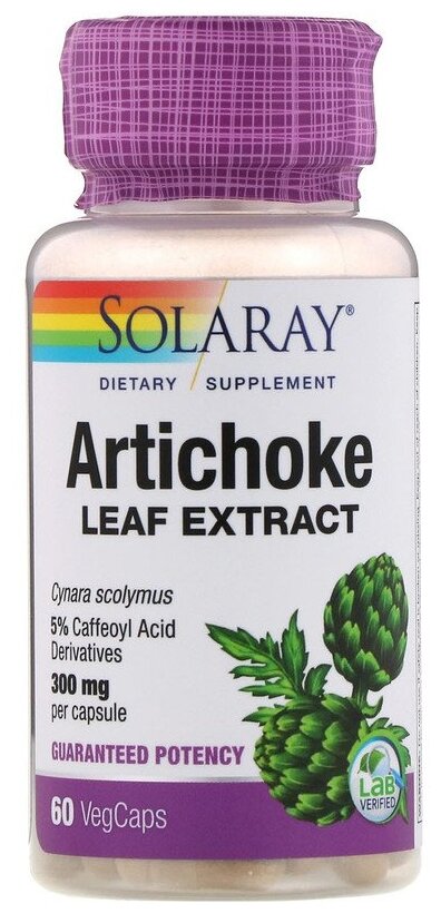 Капсулы Solaray Artichoke Leaf Extract, 80 г, 300 мг, 60 шт.