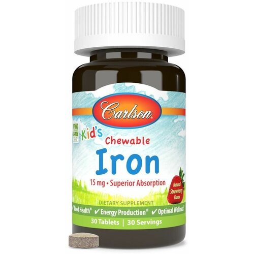 Витамины для детей, Железо Carlson - Kid's, 15 мг 30 таблеток / Улучшает состояние крови, выработку энергии и оптимальное самочувствие