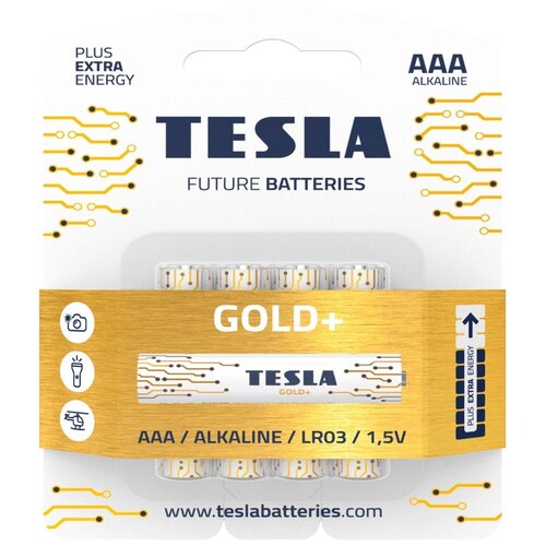 Батарейки Tesla AAA GOLD, алкалиновые (щелочные), 4шт (мизинчиковые)