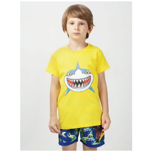 Футболка для мальчика Серая акула, MOR, MOR-116110/001желтый, размер 128 - 134