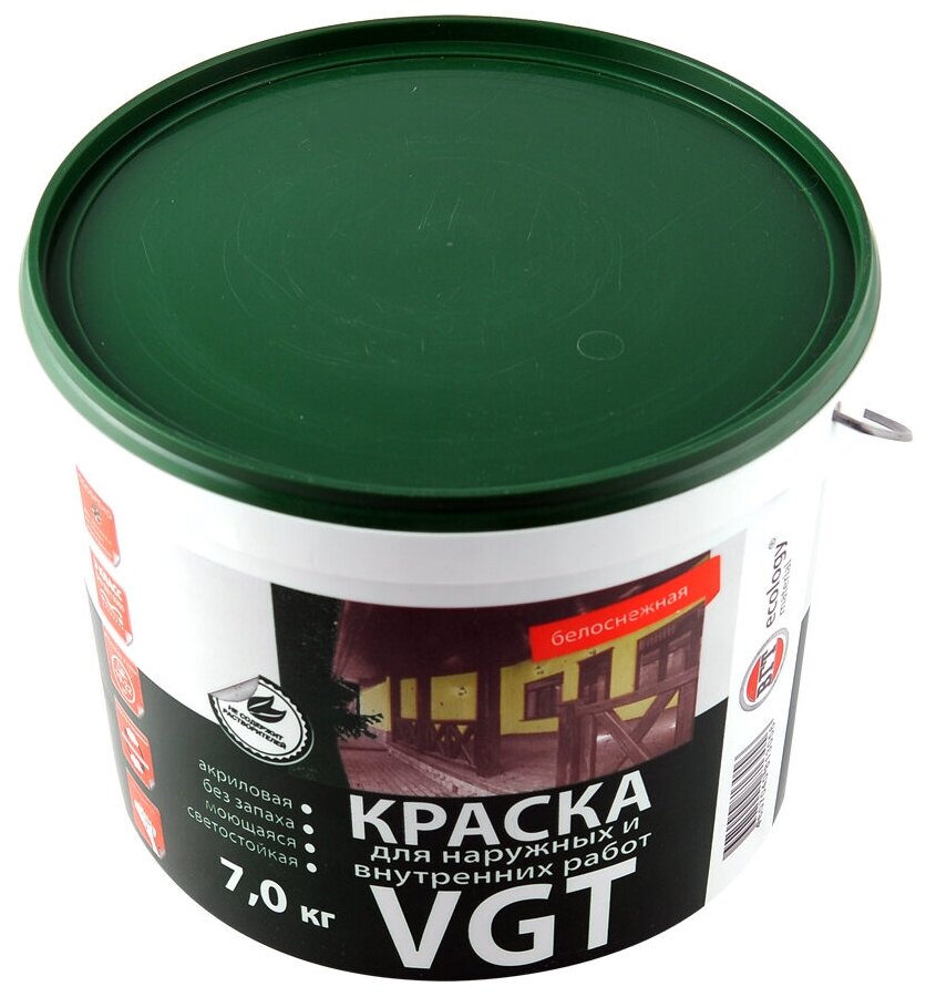 Краска для наружных и внутренних работ моющаяся ВД-АК-1180 VGT Белоснежная матовая (7кг)
