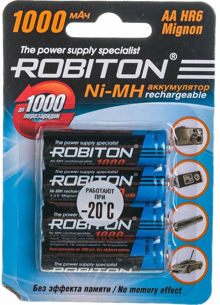 Аккумулятор Ni-Mh 1000 мА·ч 12 В ROBITON AA HR6 Mignon 1000