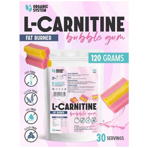 Organic System Жиросжигатель аминокислота L-Carnitine со вкусом Бабл-гам 120г