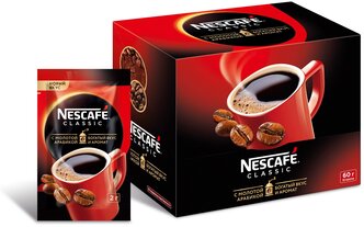 Молотый в растворимом кофе Nescafe Classic с арабикой, в пакетиках, 30 уп., 60 г