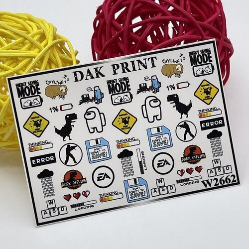 Слайдеры для маникюра (водные наклейки) для дизайна ногтей Компьютерные игры