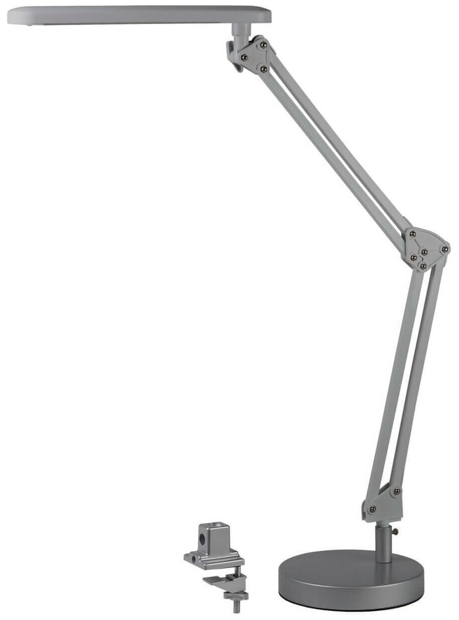 ЭРА Б0008001 Настольный светодиодный светильник NLED-440-7W-S серебристый {В комплекте 2 варианта крепления - устойчивое основание и струбцина, цвет.