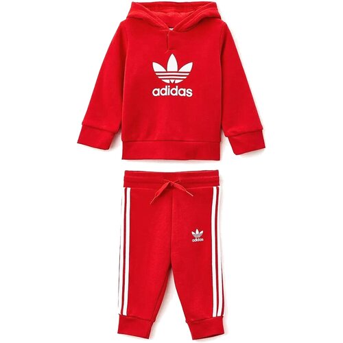 фото Комплект одежды adidas originals детский, брюки и худи, спортивный стиль, капюшон, манжеты, размер 80, красный