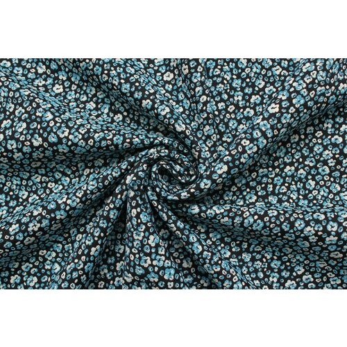 фото Ткань жаккард-стрейч cadena мелкие сине-белые цветочки на чёрном фоне, ш146см, 0,5 м