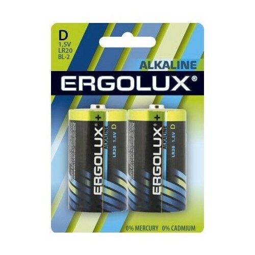 Батарейка Ergolux Akaline D/LR20, в упаковке: 2 шт.