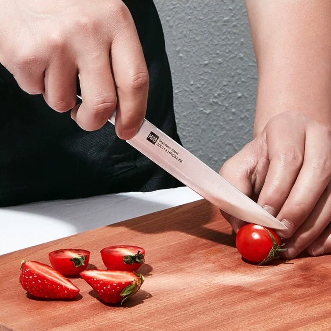 Набор Huo Hou Stainless steel kitchen Knife, 3 ножа, ножницы и подставка - фотография № 9