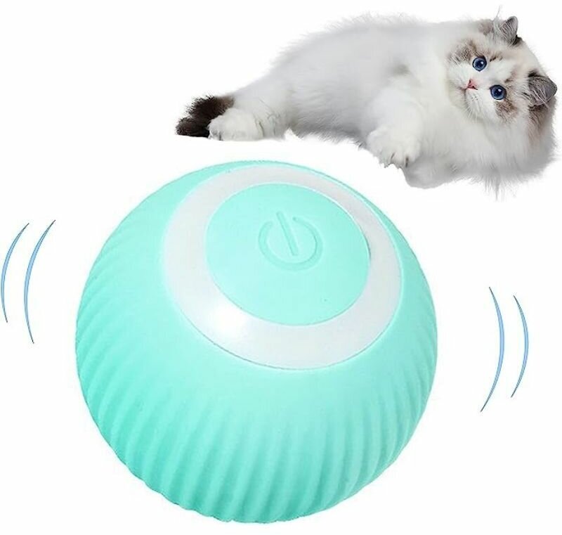 Игрушка для кошек, интерактивный мяч, дразнилка для котов, 2 режима, зарядка USB в комплекте (голубой цвет)