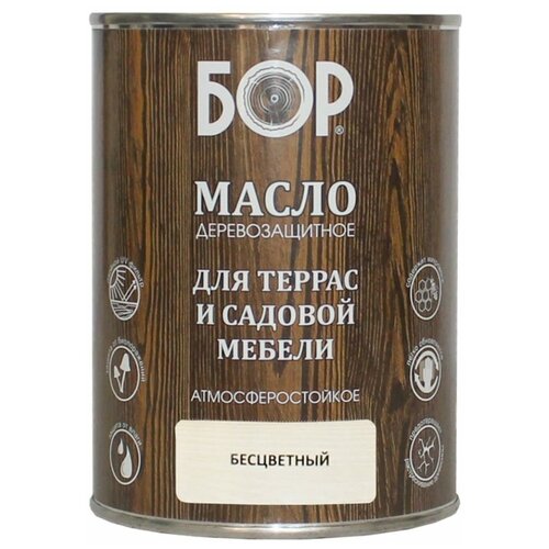 Деревозащитное масло для террас и садовой мебели Бор бесцветное, банка 0,64 кг 4690417061457