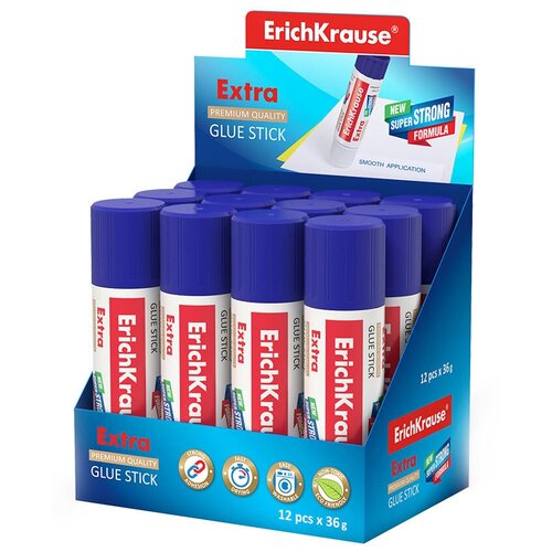 Клей-карандаш ErichKrause Extra, 36г (в коробке-дисплее по 12 шт.)