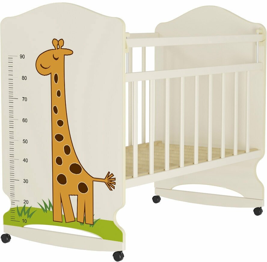 Кровать детская ВДК Морозко колесо-качалка бежевый слоновая кость жираф