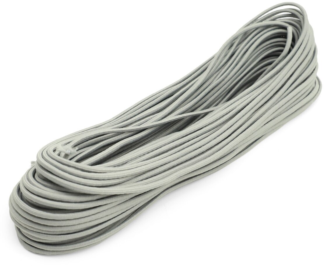 Шнур эластичный 3 мм*30 м, для рукоделия и шитья, эластичность 140%, светло-серый, Нудольская фабрика — фото 1