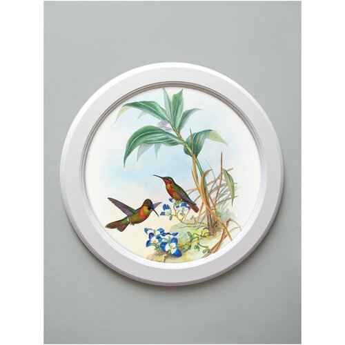 Картина на натуральном холсте в круглой деревянной раме 