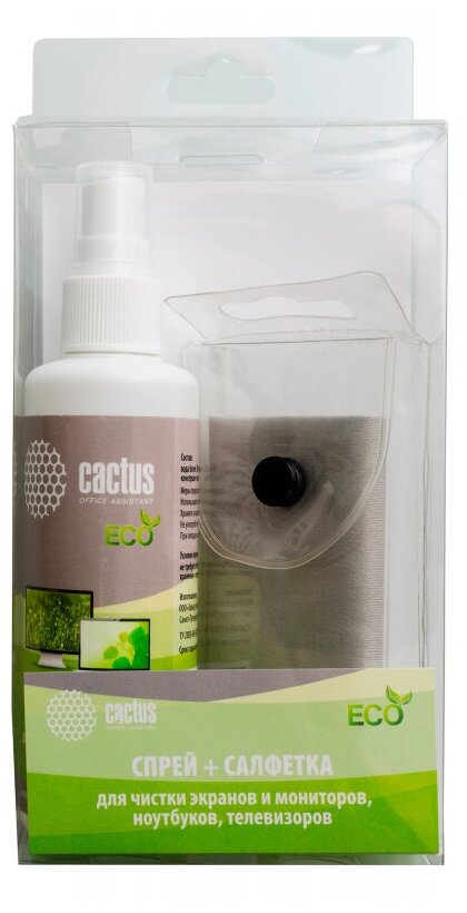 Чистящий набор (салфетки + спрей) Cactus CS-S3001E для экранов и оптики 1шт 18см 100мл