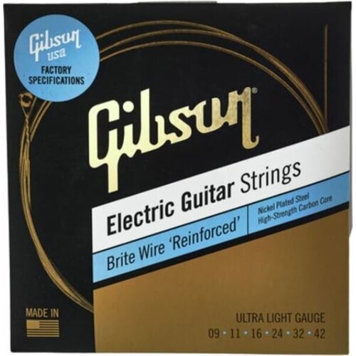 Струны для электрогитары GIBSON SEG-BWR9 BRITE WIRE REINFORCED ELECTIC GUITAR STRINGS, ULTRA LIGHT GAUGE, .09-.042