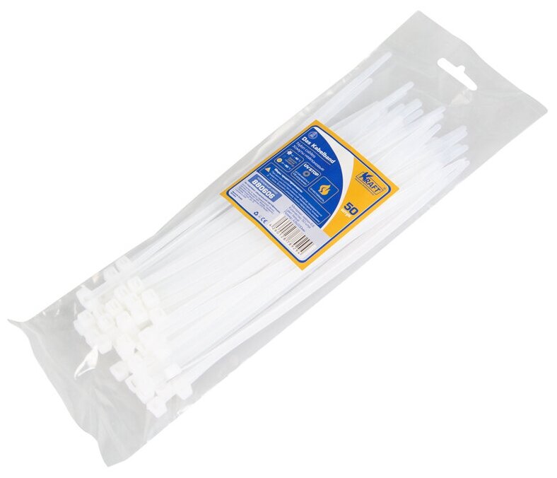 фото Хомут Нейлоновый 4,8200 Белый (Уп-Ка 50 Шт) Oberkraft Kraft Kt880606 Kraft арт. KT880606