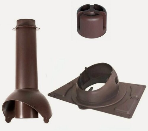 Изображение товара Вентиляционный выход (комплект) 110 мм h-500 для канализации неутеплённый Krovent, труба вытяжная на крышу с грибком и проходным элементом для любого типа кровли, коричневый (Ral 8017)