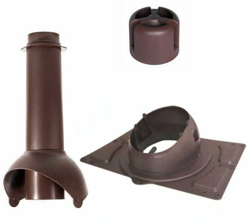 Вентиляционный выход (комплект) 110 мм h-500 для канализации неутеплённый Krovent, труба вытяжная на крышу с грибком и проходным элементом для любого типа кровли, коричневый (Ral 8017)