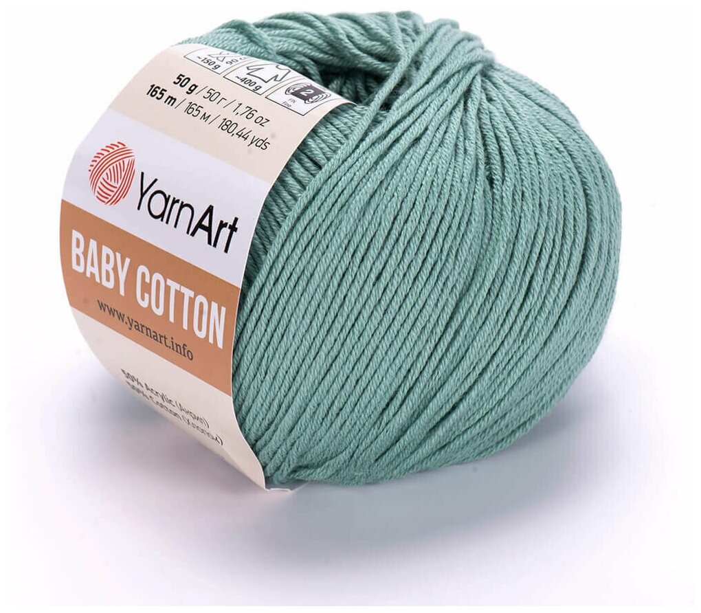 Пряжа для вязания YarnArt Baby Cotton (Бэби Коттон) - 1 моток 439 полынь для детских вещей и амигуруми 50% хлопок 50% акрил 165 м/50 г