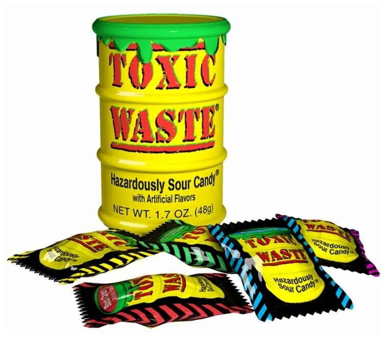 Кислые леденцы Toxic Waste Hazardously Sour Candy (желтая бочка) (США), 42 г (3 шт) - фотография № 2